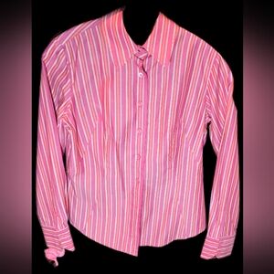 Faconnable Pink and White Striped Button Down Shirt